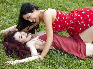 Prankish lesbian teens Sabina Rouge and Jade Baker make love among ...