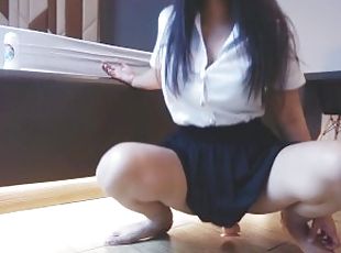 asiatisk, storatuttar, masturbation, orgasm, skolflicka, kvinnligt-sprut, student, cumshot, leksak, hemmagjord