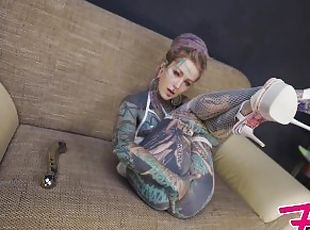 TATTOO girl masturbating with BIG STEEL TOY, ANAL gapes, prolapse, ...