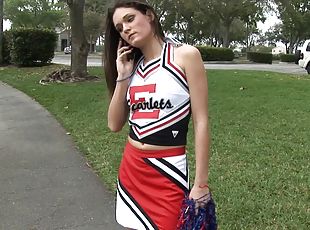 Vivacious cheerleader with fantastic juggs enjoying a hardcore dogg...