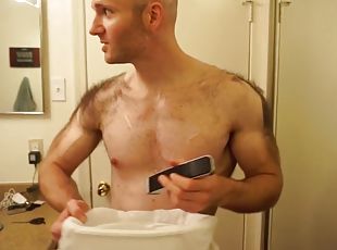 Hairy man shaves his entire chest and back!