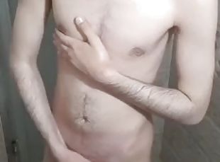 Masturbation and cumshot during bath and shower, naked Iranian amat...