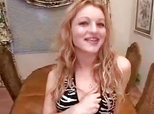 Playful blondie gets down on you to suck your cock