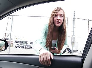 Sexy smooth teen slut is willing to fuck a guy for a car ride