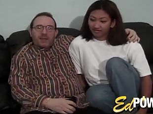 Dick loving Asian bitch enjoys sucking white cocks