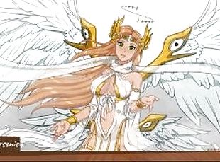 mamá, trío, anime, hentai, ángel, madre