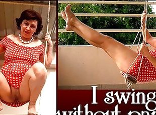 Cute housewife has fun without panties on the swing. Slut swings an...