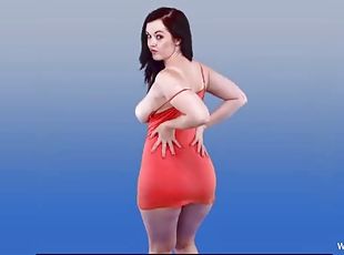Voluptuous dancing girl in a sexy skintight dress
