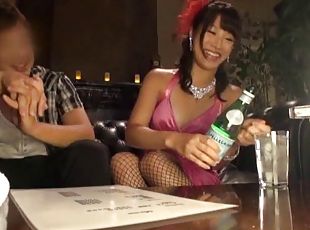 Fanciful Japanese babe in fishnet stockings getting her pussy finge...