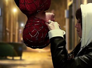 Affectionate babe giving spider man superb blowjob in parody shoot ...
