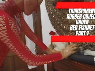 Transparent Rubber Object Under Red Fishnet - Full version availabl...