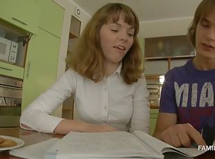 Stepbro helps sis with studies & ends up taking her virgnity