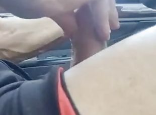 Sexy guy masturbates in the car - cums while driving