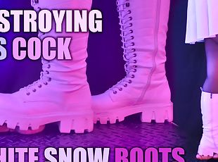 Destroying his cock in white snow boots, aggressive CBT, bootjob an...