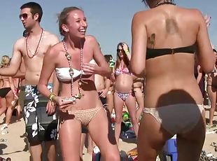 borracha, al-aire-libre, fiesta, público, amateur, babes, playa, bikini, realidad, tatuaje