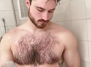 baden, haarig, homosexuell, fetisch, dusche, allein, neckend