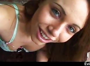 Hardcore POV blowjob video with pretty brown-haired girl