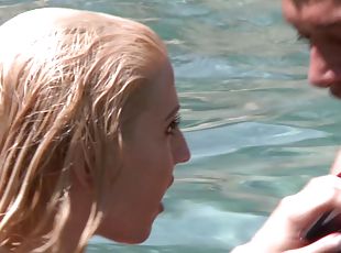 Brilliant tattooed blonde with big tits in bikini giving massive di...