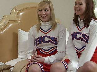 lesbisk, kyssar, cheerleader, uniform, erotisk