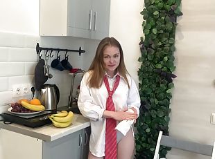 Very raunchy pussy rubbing session in the kitchen