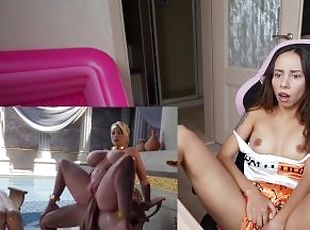 Porn hentai, two girl slaves  caress the dick of their mistress. Pa...