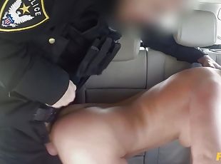 Mischievous brunette with natural tits fucks kinky policeman