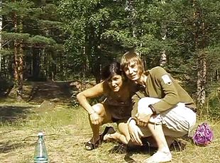 Horny chick Mary has doggy style sex with her BF in the forest