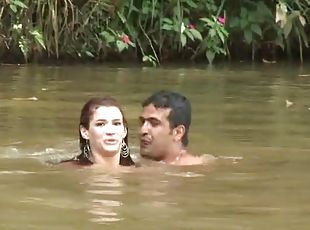 Sexy Dani Duran swims in a lake and fucks on a lawn
