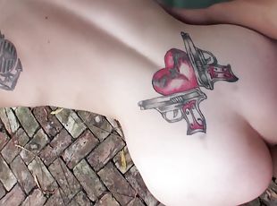 muschi, erotisch-mutti, rothaarige, gesichtspunkt, schwimmbad, schön, tattoo