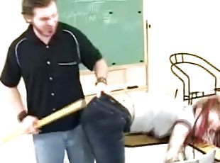 Sexy redhead teen's spanked by her teacher in class