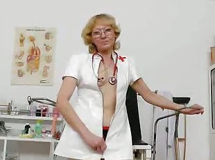 clito, lunettes, infirmière, vieux, amateur, mature, mère, plus-agée, solo, uniformes