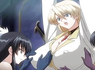 Tied up anime blonde slave getting her boobs teased