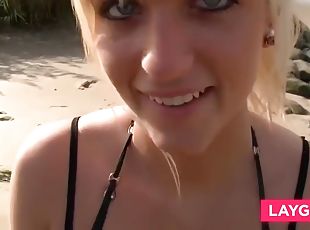 zunaj, analno, plaža, pov, blond, luštno