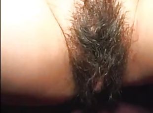 Asian chick shows off her hairy cunt and gives a blowjob