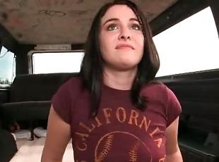 Horny brunette teen anxious to get laid in the sex bus