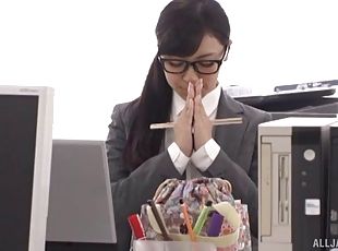 Black-haired businesswoman from Japan takes it in every position