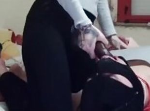 Sissy sloppy blowjob with red lipstick