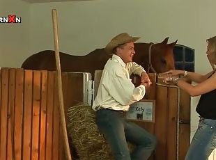 Farmer Momma Gets Fucked By A Cowboy Stud in the Stables