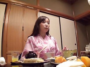 Ardent and salacious Japanese bitch teases her tits and blows a coc...