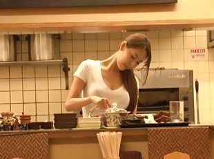 Hardcore Japanese wife Maki Takei gets pussy banged in kitchen