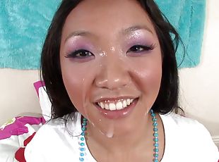 asiatisk, udløsning, hardcore, synsvinkel, i-ansigtet, mælk