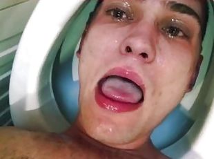 cute guy PISSES on own face while head in toilet  uses his mouth as...