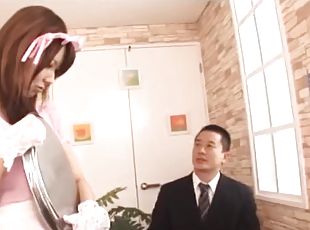Their cute Asian maid with big tits is happy to get fucked