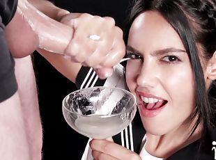 Cup of cum - Apolonia Lapiedra Uses Her Sperm Covered Hands - Apolo...