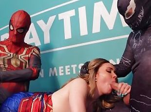PLAYTIME Cosplay Captain Marvel BLOWS Venom and Spiderman (DOUBLE C...