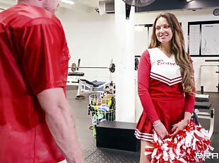 couple, pom-pom-girl, salle-de-gym, uniformes