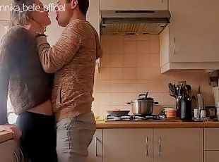 Kitchen make out with stepsister, kissing & fingering - sensual tea...
