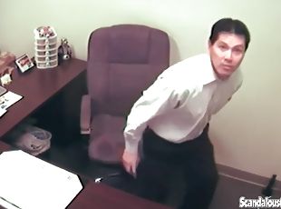 Horny slut sucking asian guy in office