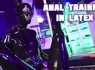 Anal Training in Latex - Lady Bellatrix bashes rubber gimps bum in ...