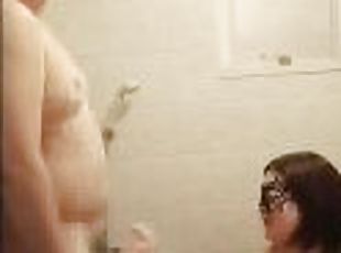 G-cup busty college girl washes a man's body with her breasts and g...